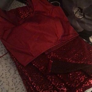 Sequin red saree with sleeveless blouse